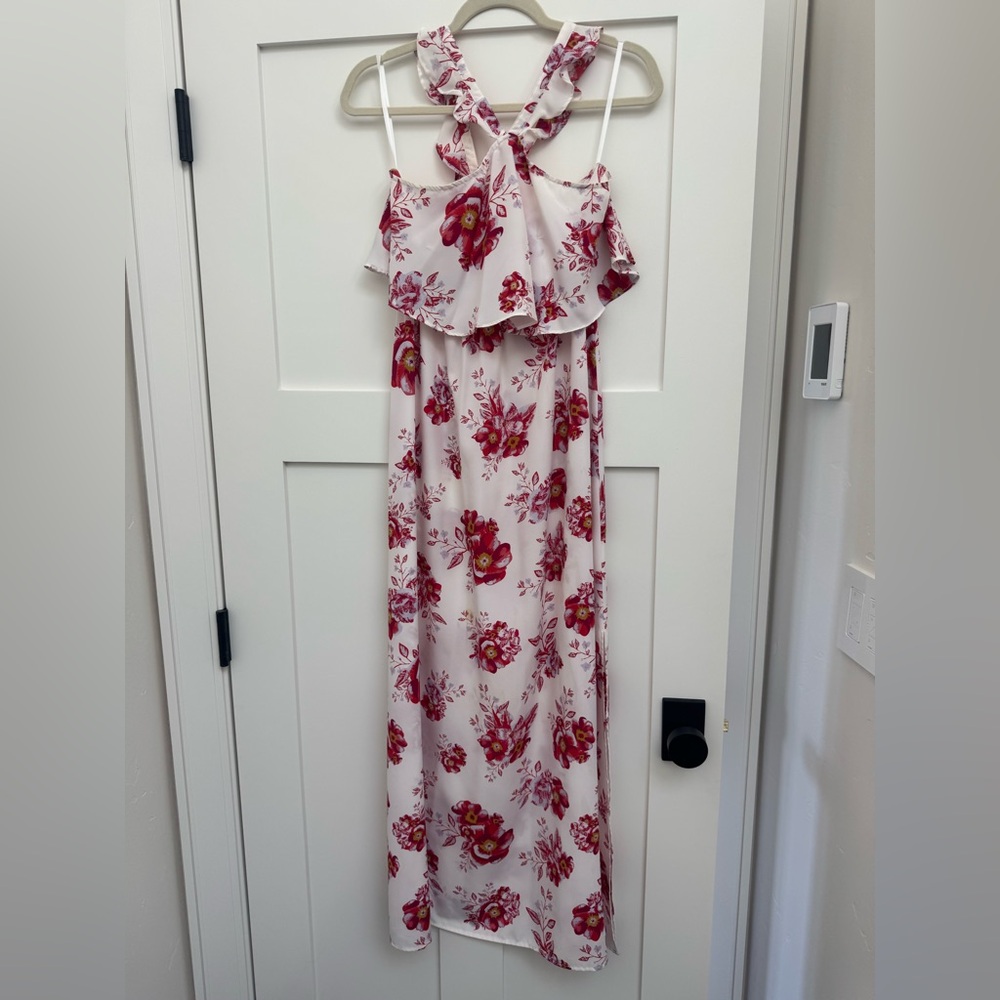 Tularosa White Dress with Red Floral Print